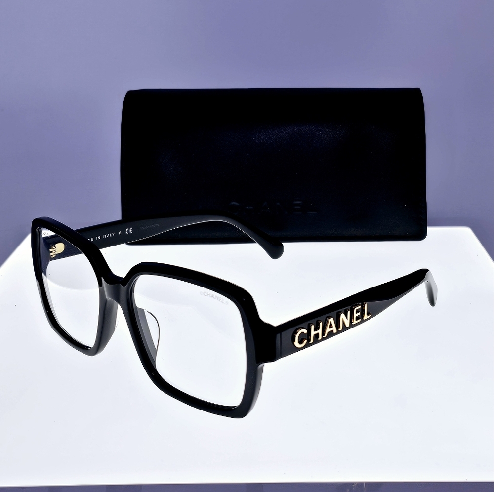 CHANEL Black Eyeglasses with Gold Logo - Picture 8 of 16